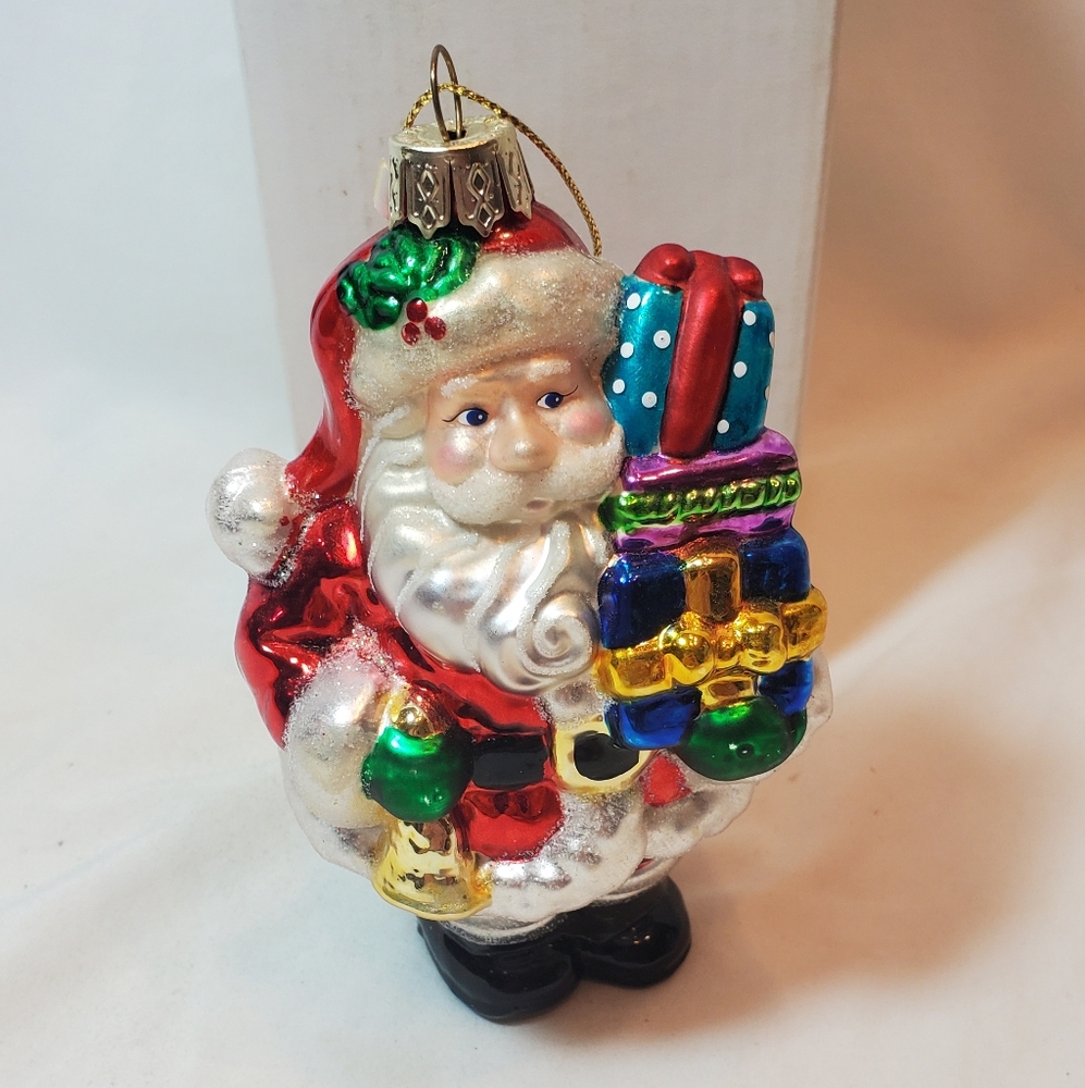 Santa Claus Vintage Hand Blown Glass Ornament Colorful Jostens Rare Unique